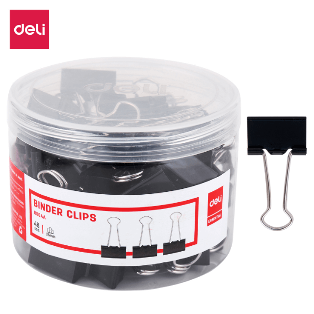 Deli 8564A Sujetadocumentos negro 25mm bote c/48 pzas