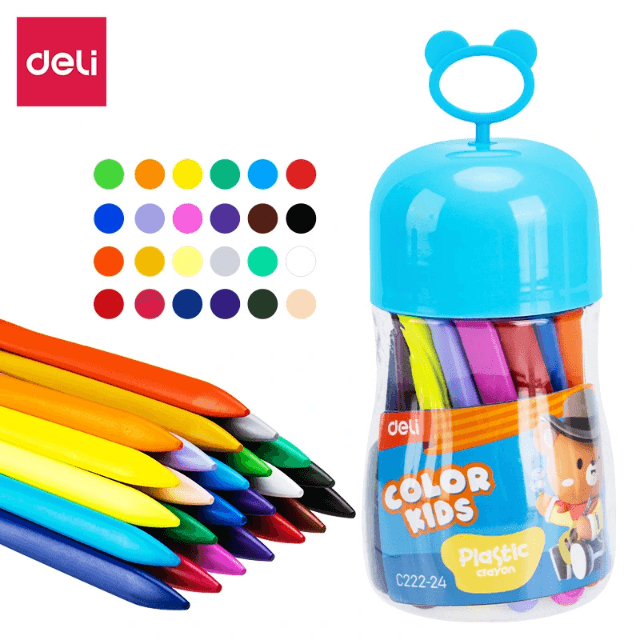 Deli C222-24 Crayones de plástico ergónomicos bote c/24 pzas