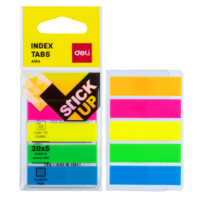 Deli A10402 Pestañas adhesivas fluorescentes 5x20 hojas caja c/24 pzas