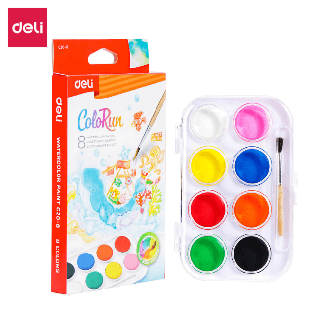 Deli C20-8 Acuarela 8 colores caja c/24 pzas