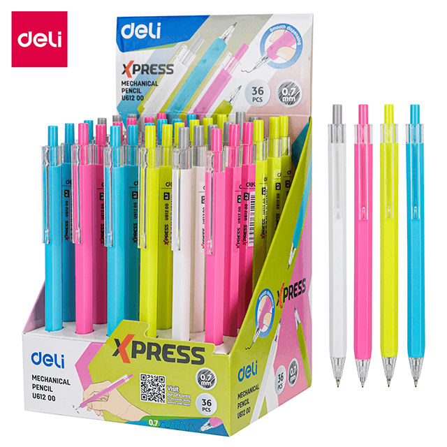 Deli U61200 Lapicero mecánico de plástico colores surtidos 0.7mm caja c/36 pzas