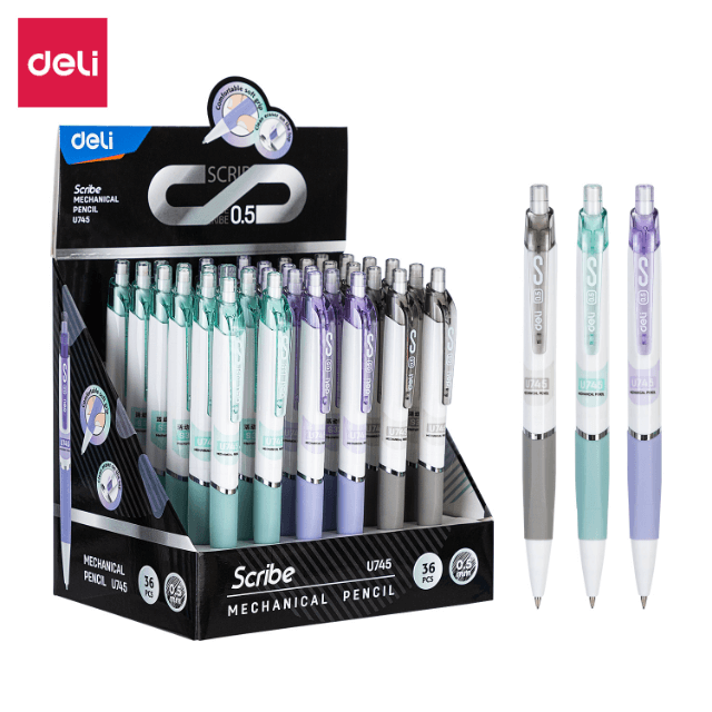 Deli U745 Lapicero mecánico  colores pasteles 0.5mm caja c/36 pzas