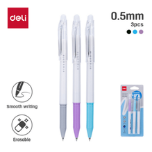 Deli G161-3AS Bolígrafo de gel borrable negro/azul/morado 0.5mm blister c/3 pzas