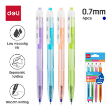 Deli Q02836-4BL Bolígrafo retráctil azul 0.7mm blister c/4 pzas